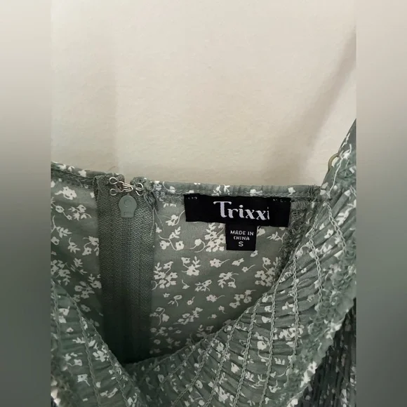 Cottage Prairie Sage Green Basque Bodice Spaghetti Strap Dress Size Small - Picture 3 of 10